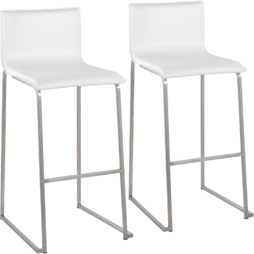 Mara 30" Bar Stool in White Leatherette & Stainless Steel (Set of 2)